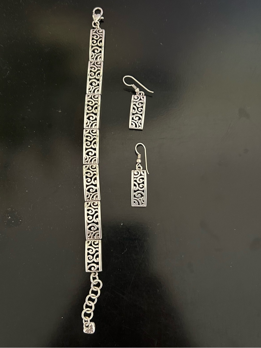 Brighton Silver Filigree Link Bracelet with Matching Drop Earrings - Picture 2 of 5